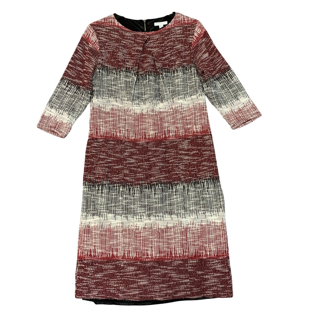 New York & Company Women's L Red Sheath Midi Dress Tweed Polyester Cotton